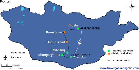 Gobi desert tour map