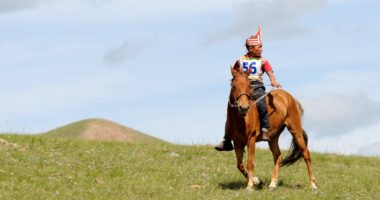 Mongolia a boy riding his horse