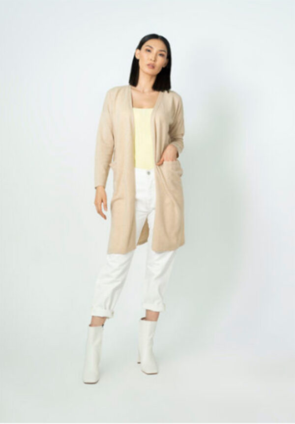 Cashmere short cardigan with simple pocket